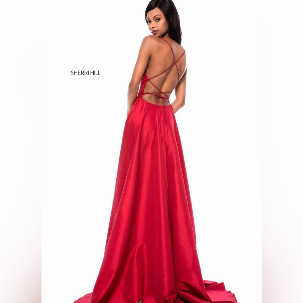 Dave & Johnny Sexy A line open back red gown
